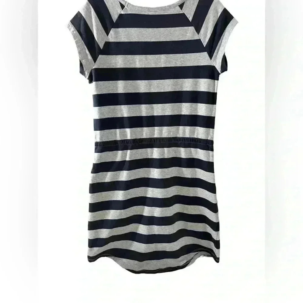 Hanna Andersson Striped Cinched Waist Dress Blue Gray Small - Picture 2 of 4